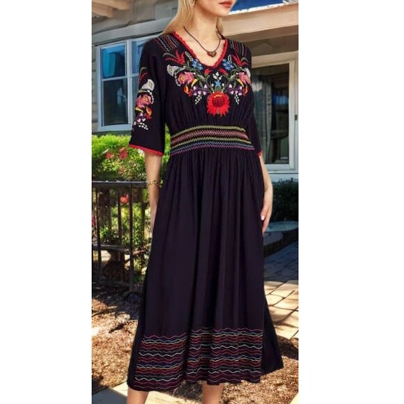 Higustar Mexican Embroidered Midi Dress - Picture 1 of 3